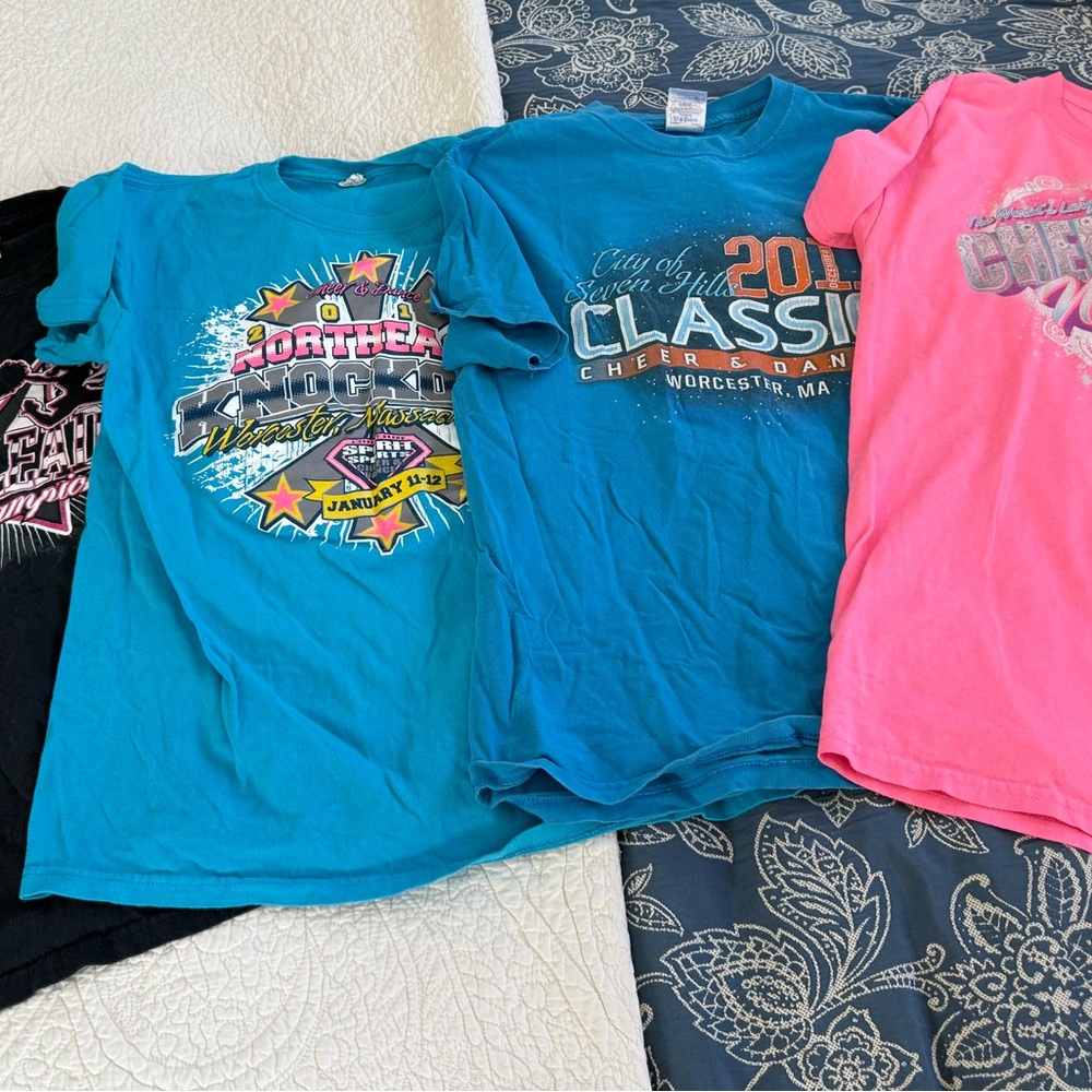 4 Colorful Adult Size Medium Graphic Cheerleading Competition T-Shirts